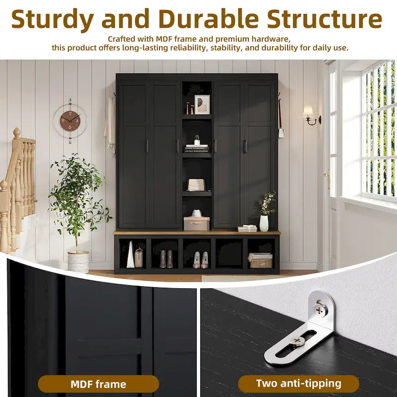 Garderobe im Landhausstil mit Sitzbank, Stauraum, 4 Schränken und 6 Haken