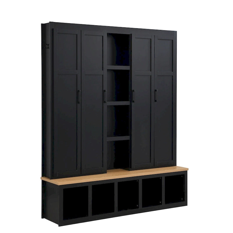 Garderobe im Landhausstil mit Sitzbank, Stauraum, 4 Schränken und 6 Haken