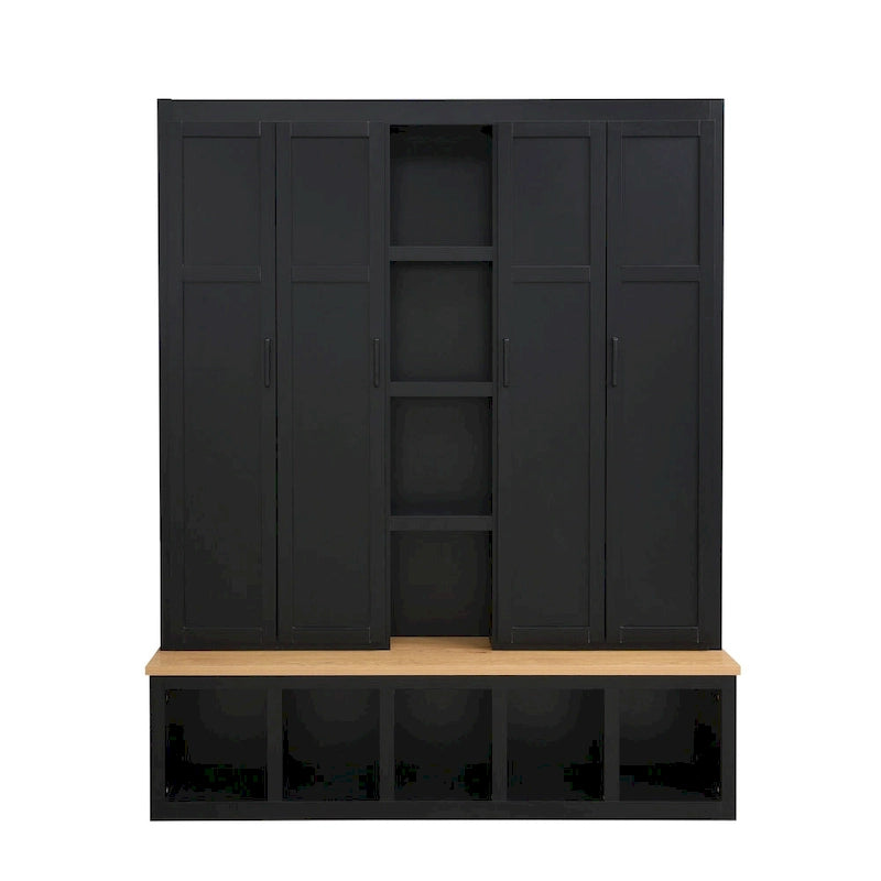 Garderobe im Landhausstil mit Sitzbank, Stauraum, 4 Schränken und 6 Haken