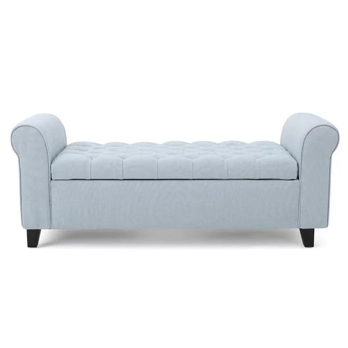 50-Inch Light Blue Tufted Storage Bench with Rolled Arms