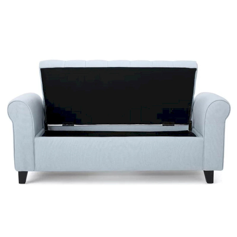 50-Inch Light Blue Tufted Storage Bench with Rolled Arms