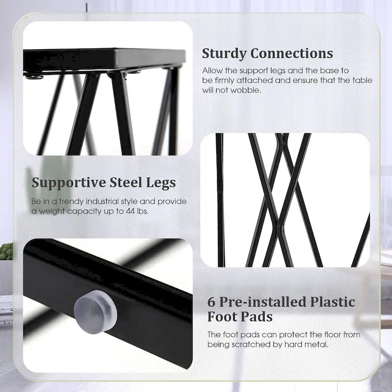 Hexagonal Tempered Glass Side Table with Black Metal Frame