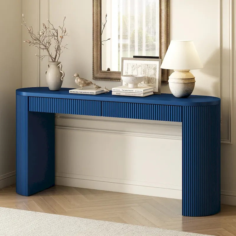 Two-Drawer Console Table with Curved Legs and Pine Veneer