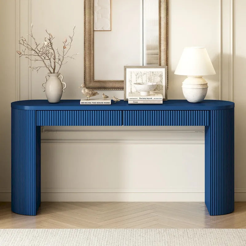 Two-Drawer Console Table with Curved Legs and Pine Veneer