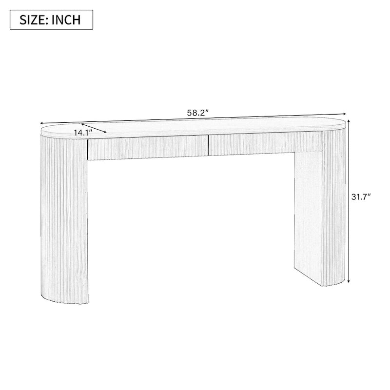 Two-Drawer Console Table with Curved Legs and Pine Veneer