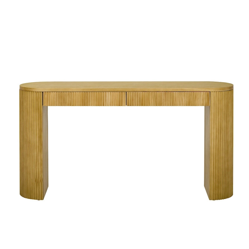 Two-Drawer Console Table with Curved Legs and Pine Veneer