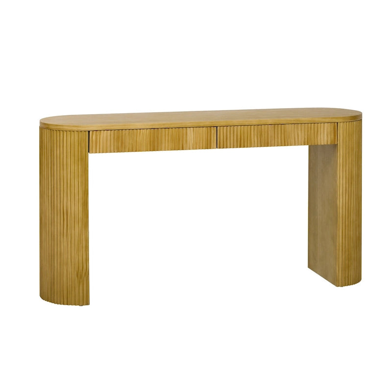 Two-Drawer Console Table with Curved Legs and Pine Veneer