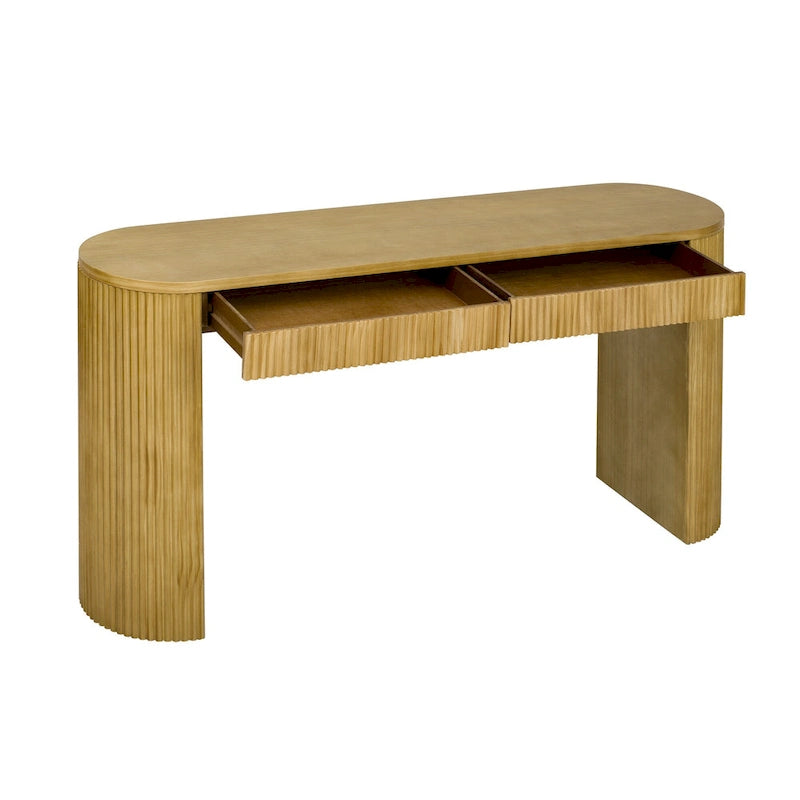 Two-Drawer Console Table with Curved Legs and Pine Veneer