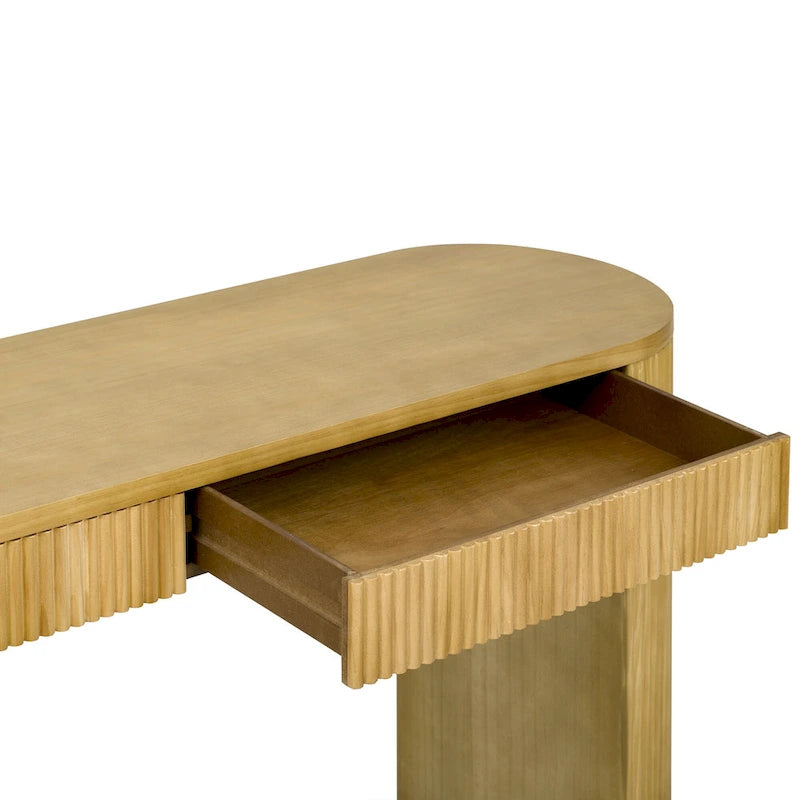 Two-Drawer Console Table with Curved Legs and Pine Veneer