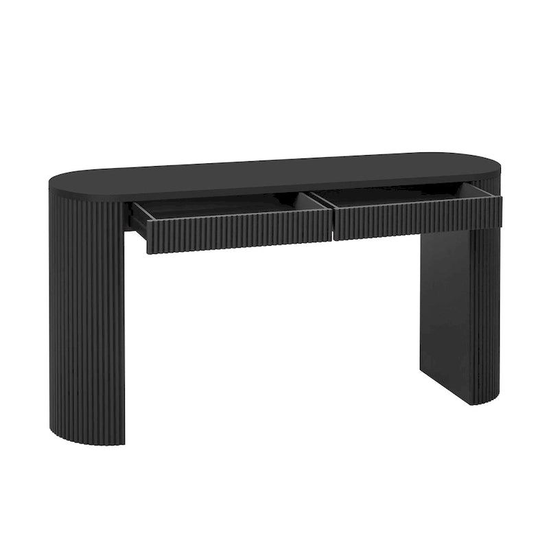 Two-Drawer Console Table with Curved Legs and Pine Veneer