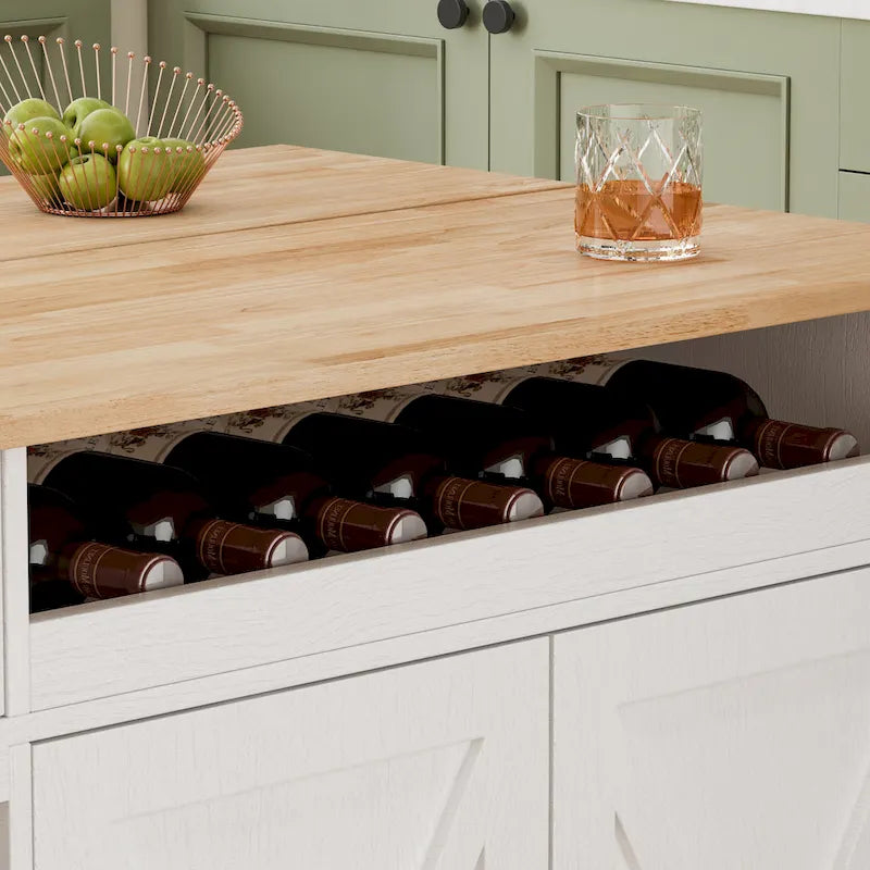44-Inch Rolling Kitchen Island Cart with Wine Rack and Storage