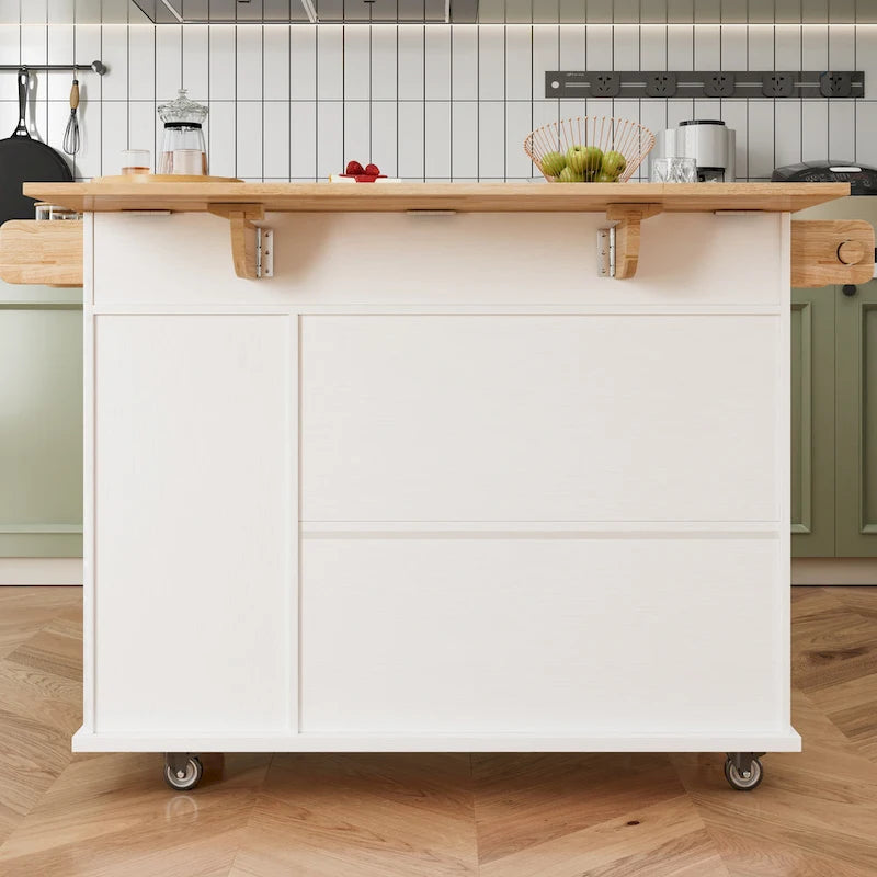 44-Inch Rolling Kitchen Island Cart with Wine Rack and Storage