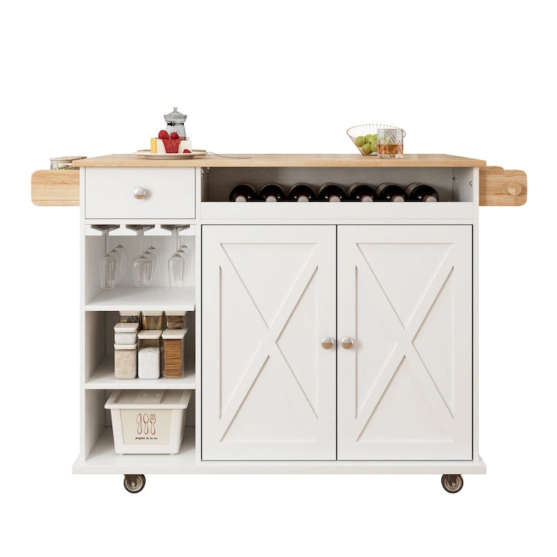 44-Inch Rolling Kitchen Island Cart with Wine Rack and Storage