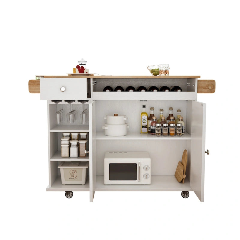 44-Inch Rolling Kitchen Island Cart with Wine Rack and Storage
