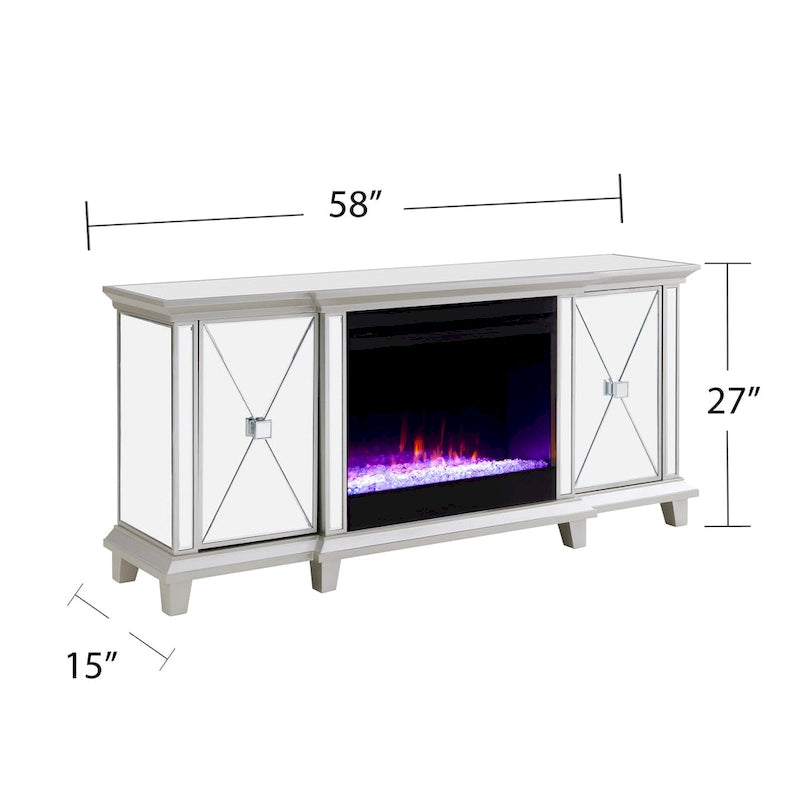 Mirrored TV Stand with Color-Changing Electric Fireplace for TVs up to 62 Inches