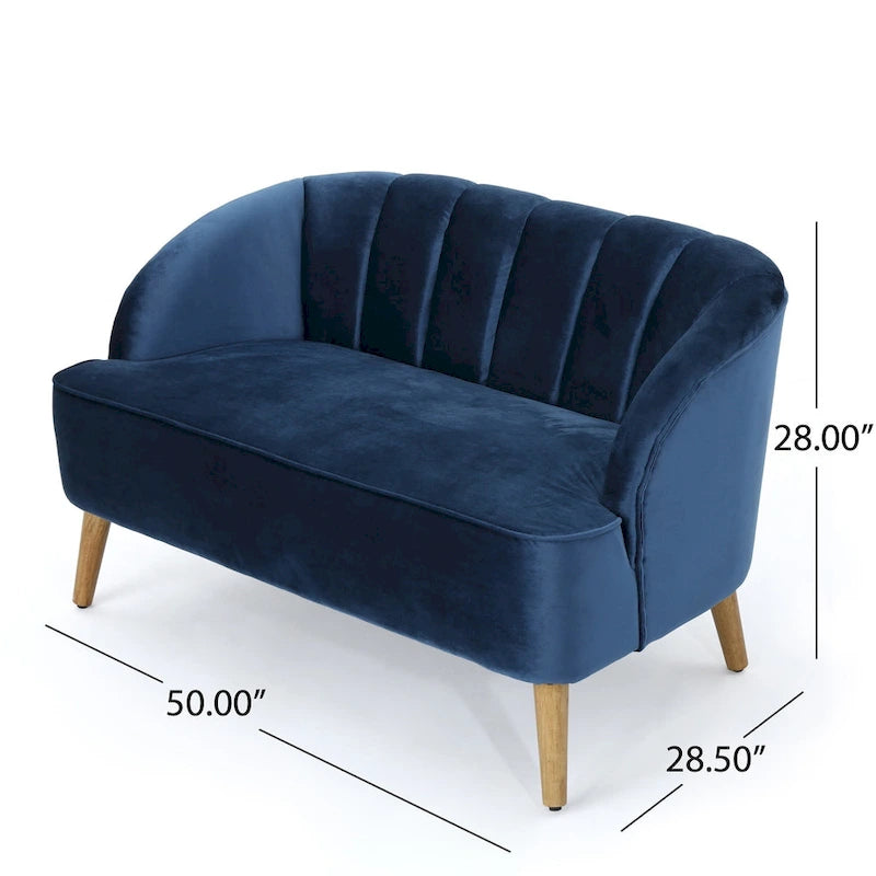 Retro Velvet Loveseat with Channel Tufting and Birch Wood Legs