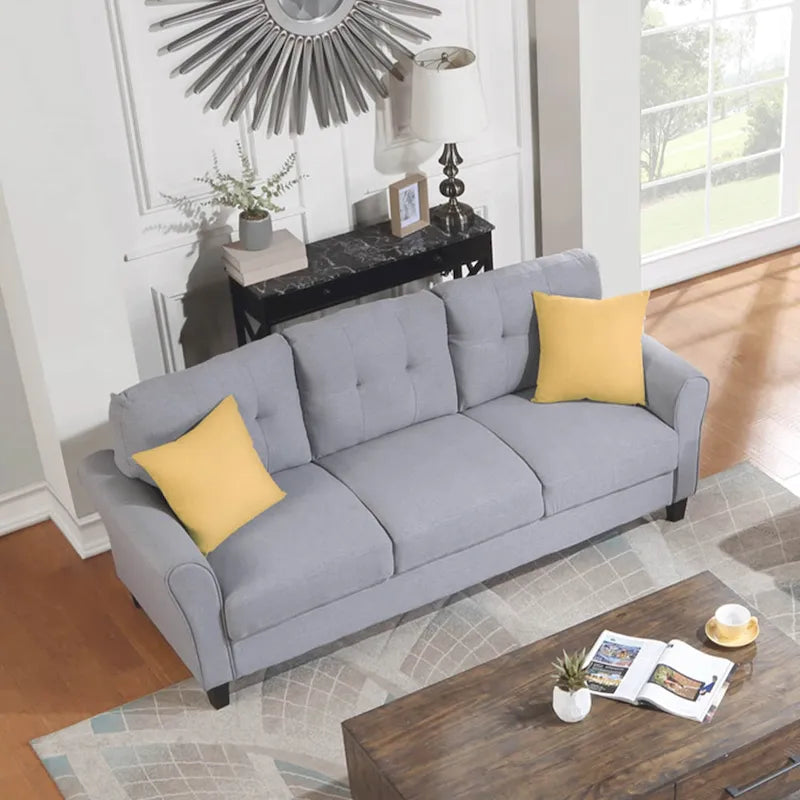 Gray Linen Upholstered Sofa with Foam Cushions