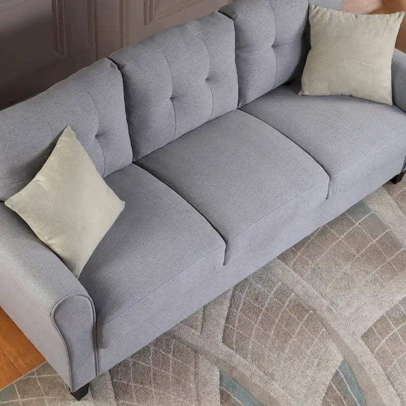Gray Linen Upholstered Sofa with Foam Cushions