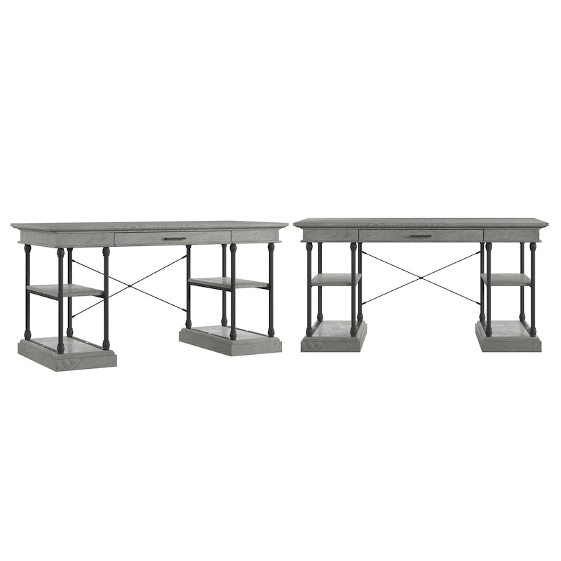 59-Inch Rustic Writing Desk with Keyboard Drawer and Four Shelves