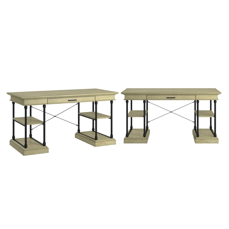 59-Inch Rustic Writing Desk with Keyboard Drawer and Four Shelves