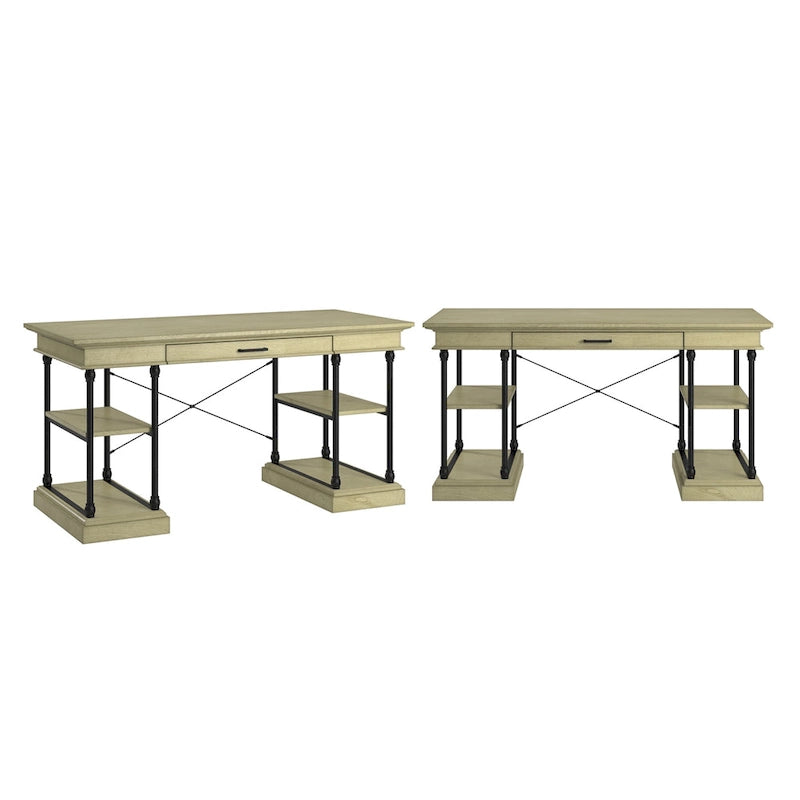 59-Inch Rustic Writing Desk with Keyboard Drawer and Four Shelves
