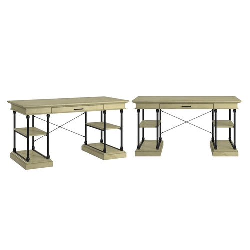 59-Inch Rustic Writing Desk with Keyboard Drawer and Four Shelves