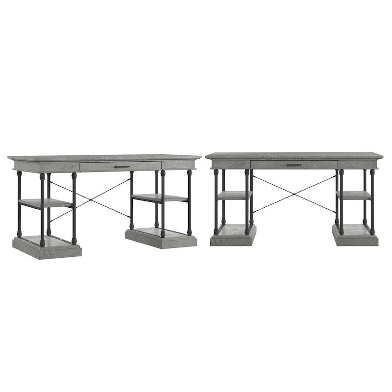 59-Inch Rustic Writing Desk with Keyboard Drawer and Four Shelves