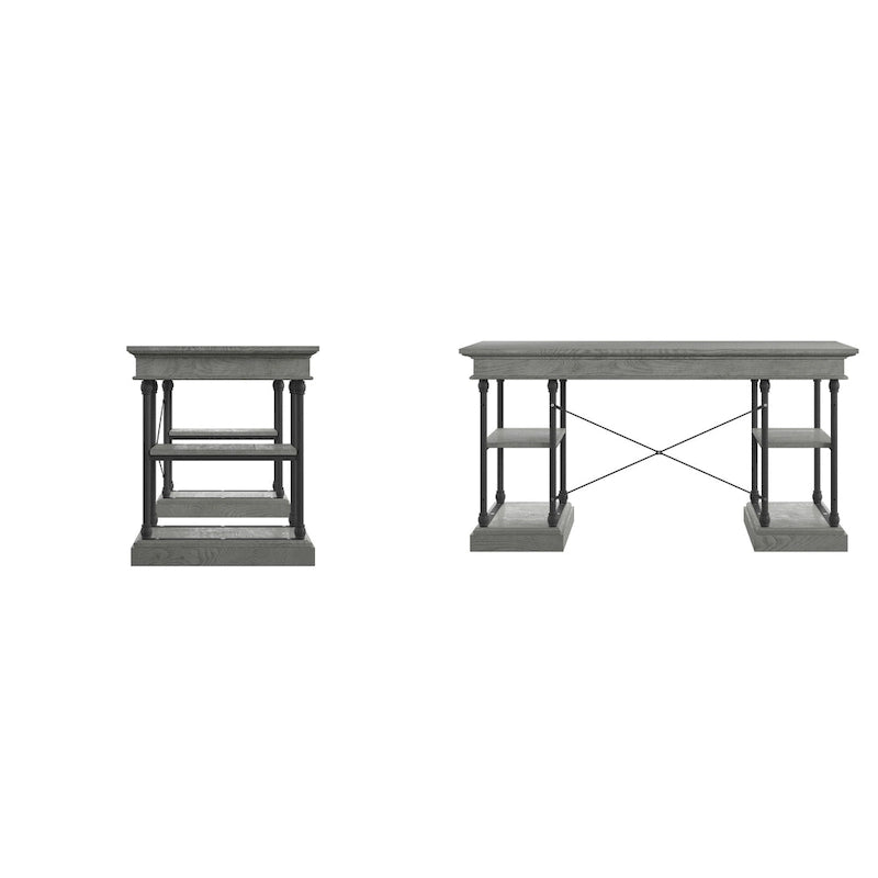 59-Inch Rustic Writing Desk with Keyboard Drawer and Four Shelves