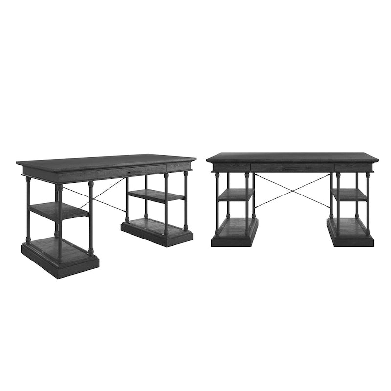59-Inch Rustic Writing Desk with Keyboard Drawer and Four Shelves