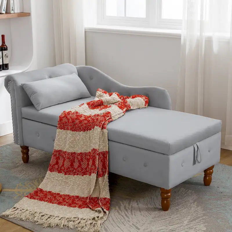 Chaise longue de veludo com arrumação oculta e almofada