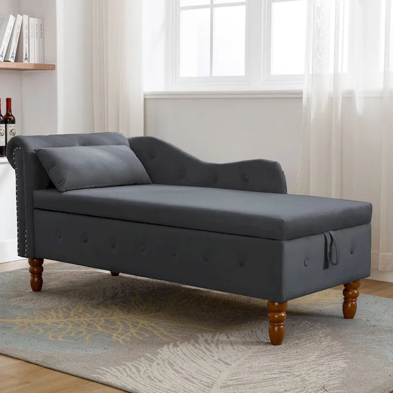 Chaise longue de veludo com arrumação oculta e almofada