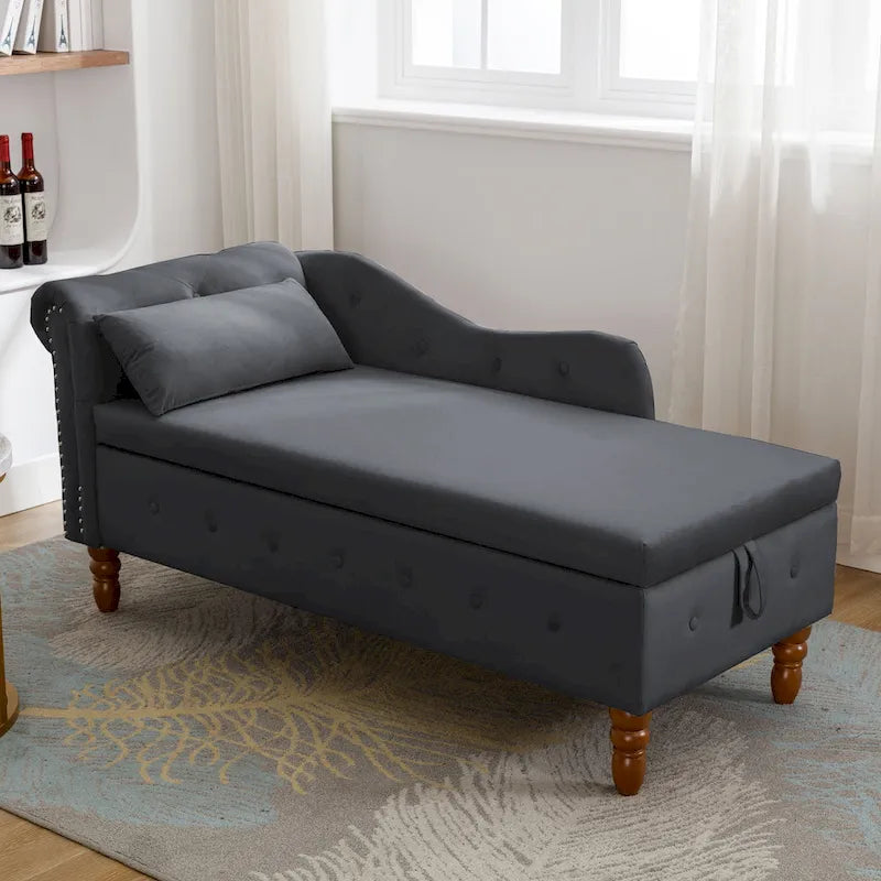 Chaise longue de veludo com arrumação oculta e almofada