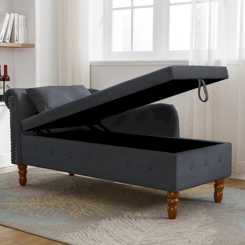 Chaise longue de veludo com arrumação oculta e almofada