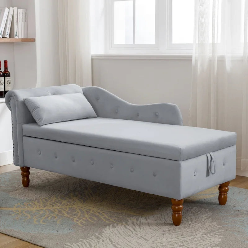 Chaise longue de veludo com arrumação oculta e almofada