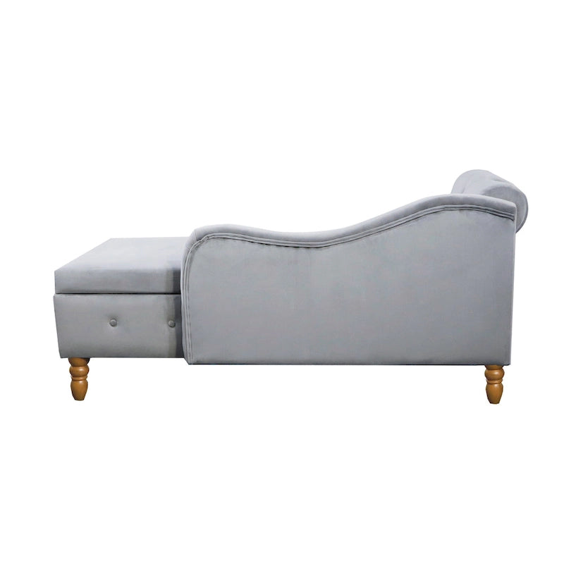 Chaise longue de veludo com arrumação oculta e almofada