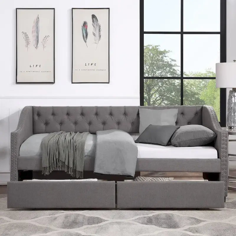 Upholstered Twin Size daybed with Drawers