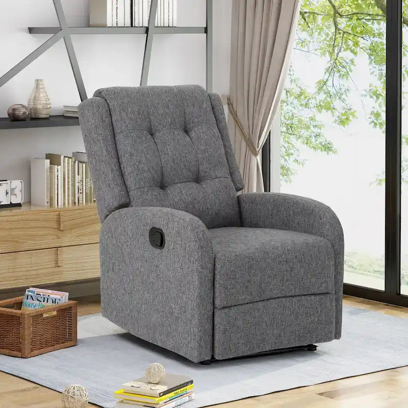 Compact Upholstered Recliner with Tufted Backrest