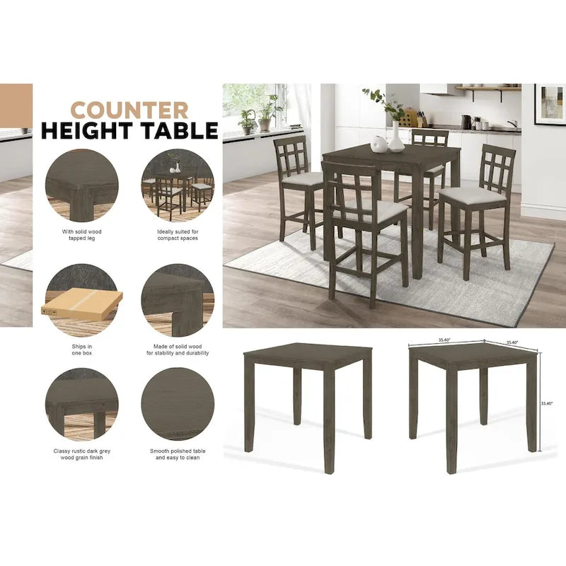 Dark Gray Square Counter-Height Dining Table for Four