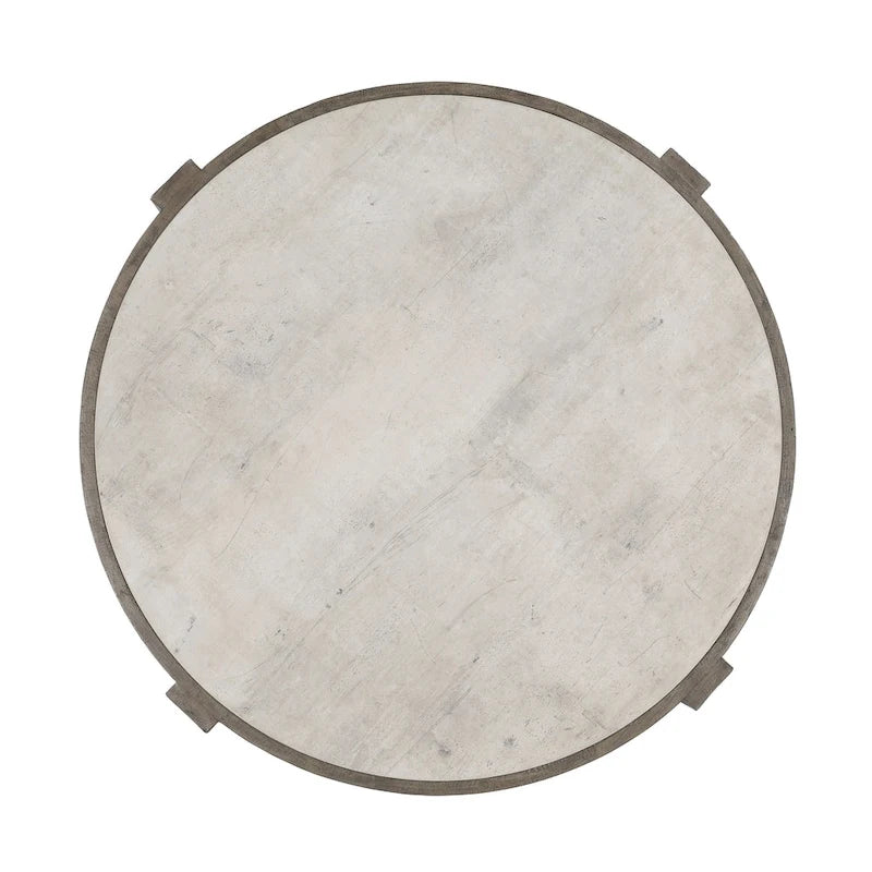 52-Inch Round Reclaimed Pine Coffee Table with Concrete Laminate Top