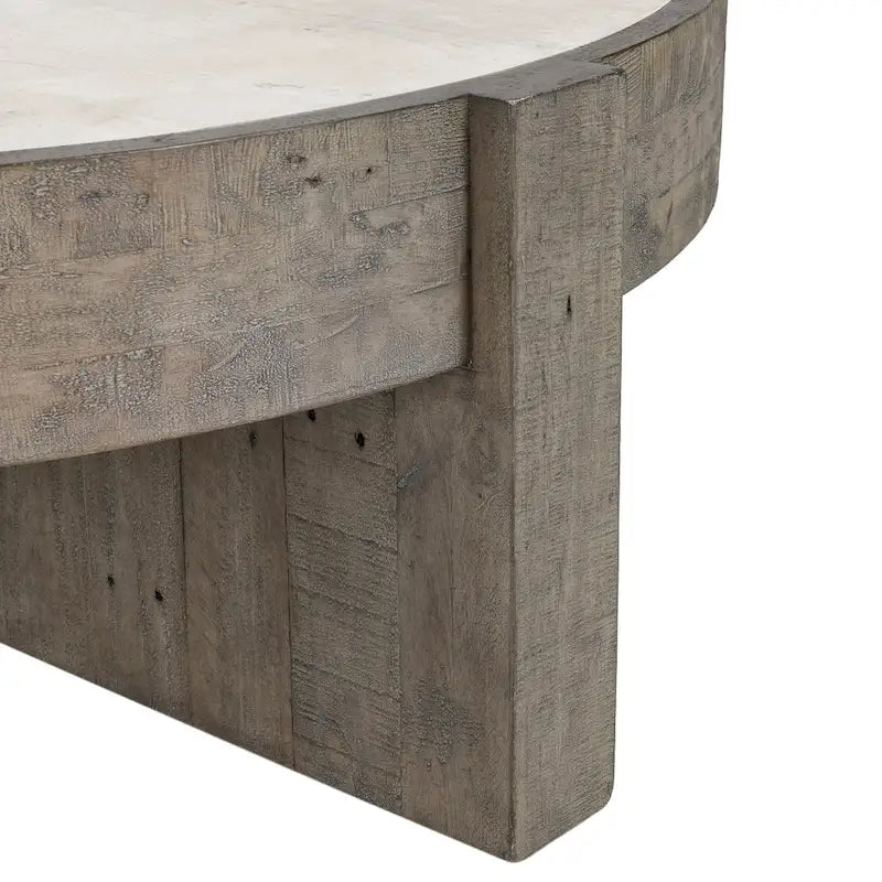 52-Inch Round Reclaimed Pine Coffee Table with Concrete Laminate Top