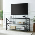 3-Tier Tempered Glass TV Stand with X-Detail Steel Frame