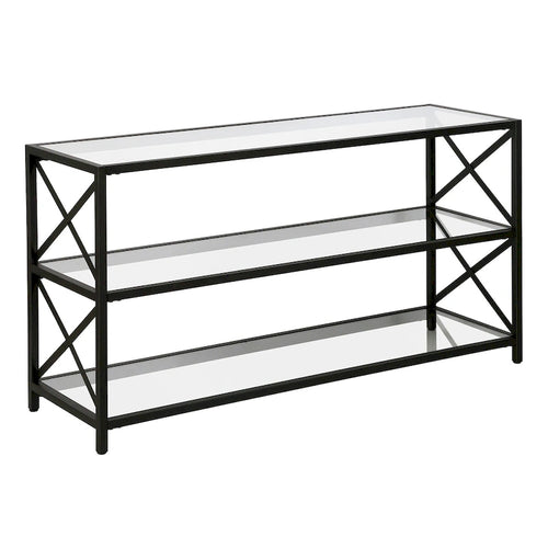 3-Tier Tempered Glass TV Stand with X-Detail Steel Frame
