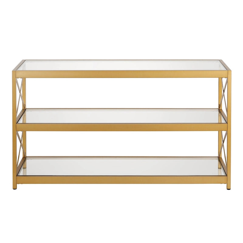3-Tier Tempered Glass TV Stand with X-Detail Steel Frame