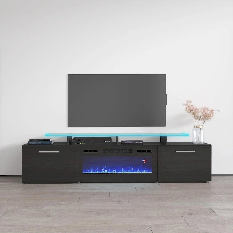 Electric Fireplace TV Stand with LED Lighting for 85-Inch TVs