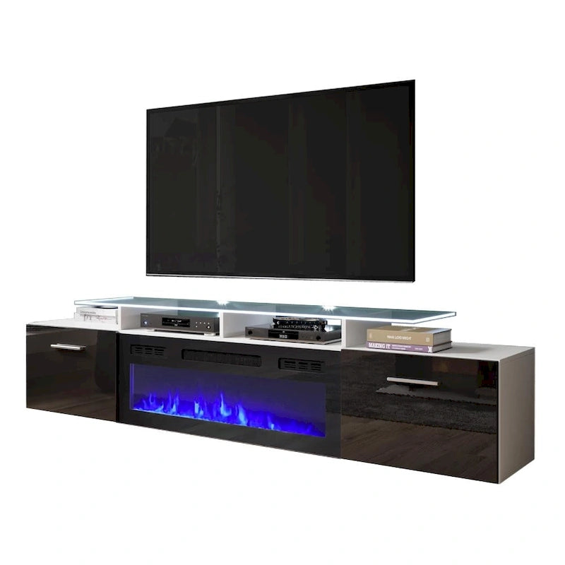 Electric Fireplace TV Stand with LED Lighting for 85-Inch TVs