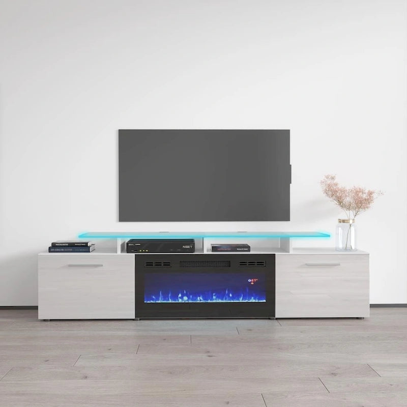 Electric Fireplace TV Stand with LED Lighting for 85-Inch TVs