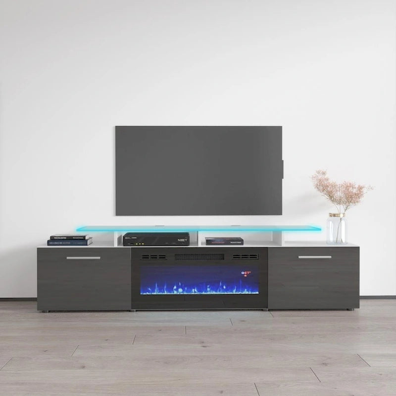 Electric Fireplace TV Stand with LED Lighting for 85-Inch TVs