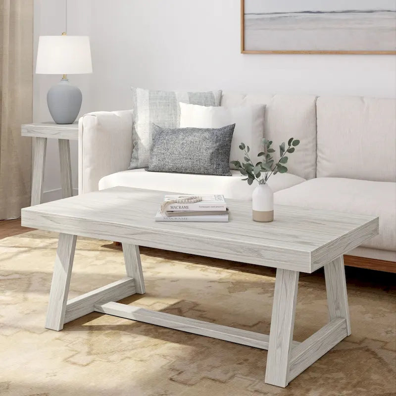 48-Inch Solid Pine Rectangular Trestle Coffee Table