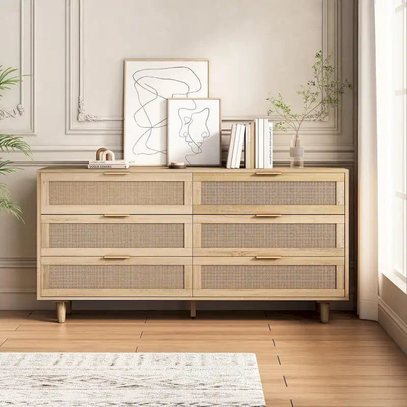 59.06 6- Drawers Rattan Storage Cabinet for Living Room