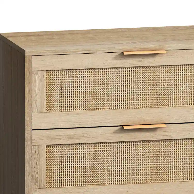 Black 6-Drawer Storage Cabinet with Natural Rattan Fronts